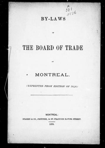 Cover for By-laws of the Board of Trade of Montreal