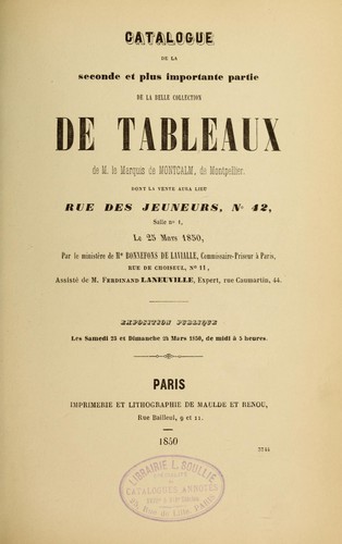 Cover for Catalogue de la seconde et plus importante partie de la belle collection de tableaux de M. le Marquis de Montcalm, de Montpellier