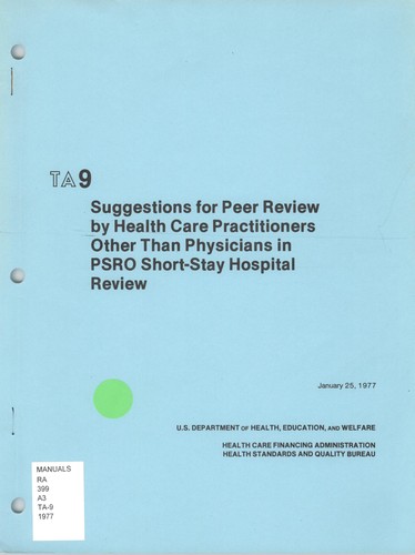Cover for Suggestions for peer review by health care practitioners other than physicians in PSRO short-stay hospital review