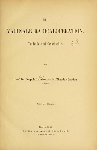 Cover for Die vaginale Radicaloperation