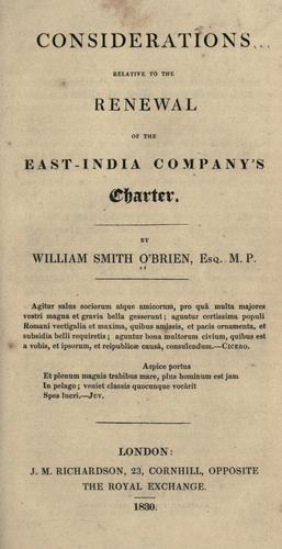 Cover for Considerations relative to the renewal of the East-India Company's charter.