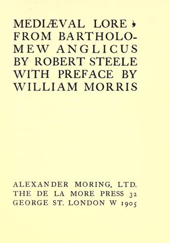 Cover for Mediæval lore from Bartholomaeus Anglicus.