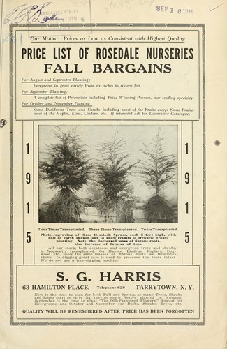 Cover for Price list of Rosedale Nurseries