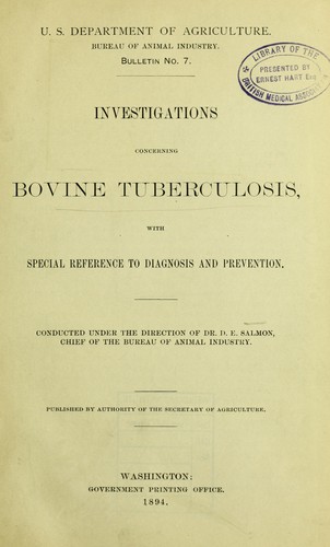 Cover for Investigations concerning bovine tuberculosis