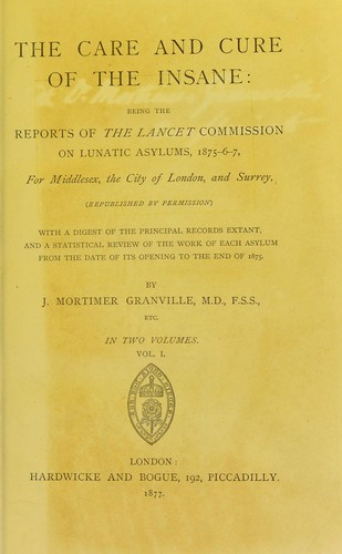 Cover for The care and cure of the insane