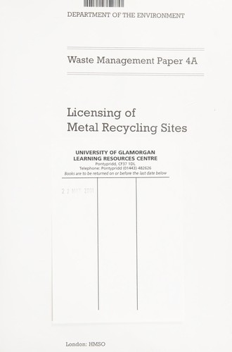 Cover for Licensing of Metal Recycling Sites (Waste Management Paper)