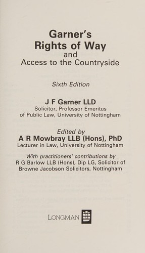 Cover for Garner's Rights of Way (Practitioner)