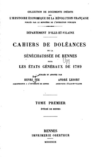 Cover for Département d'Ille-et-Vilaine: Cahiers de doléances de la sénéchaussée de ...
