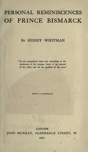 Cover for Personal reminiscences of Prince Bismarck