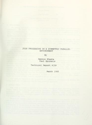 Cover for Join processing in a symmetric parallel environment.