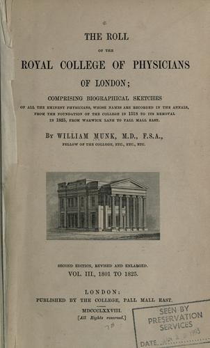 Cover for The roll of the Royal College of Physicians of London