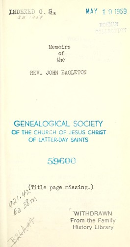 Cover for Memoirs of the Rev. John Eagleton
