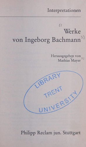 Cover for Werke von Ingeborg Bachmann