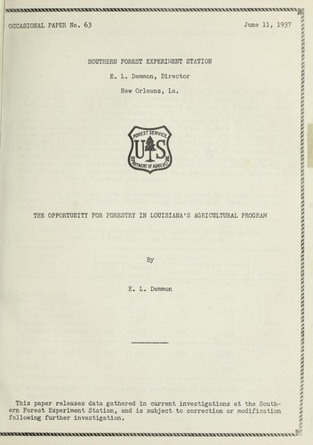 Cover for The opportunity for forestry in Louisiana's agricultural program