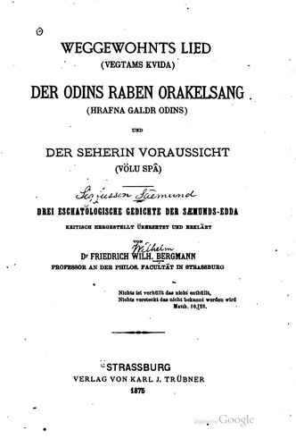 Cover for Weggewohnts lied (Vegtamskvida)