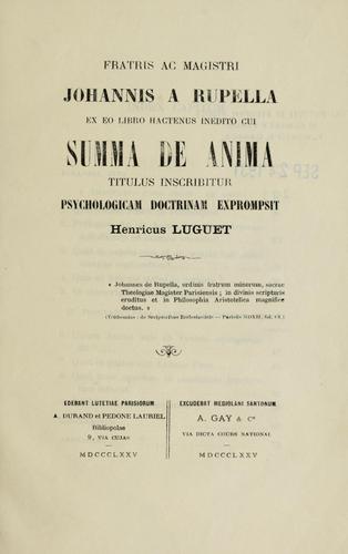 Cover for Johannis a Rupella ex eo libro hactenus inedito