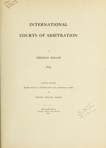 Cover for International courts of arbitration, 1874.