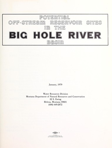 Cover for Potential off-stream reservoir sites in the Big Hole River basin.