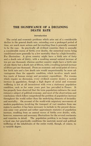 Cover for The significance of a declining death rate