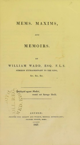 Cover for Mems. maxims, and memoirs