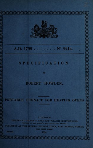 Cover for Specification of Robert Howden