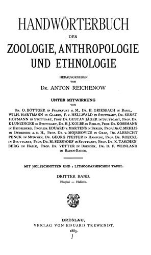 Cover for Handworterbuch der Soologie, Anthripologie und Ethnolgie