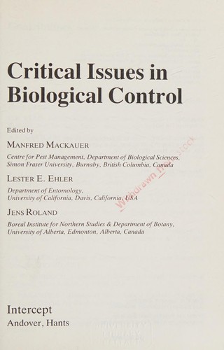 Cover for Critical issues in biological control