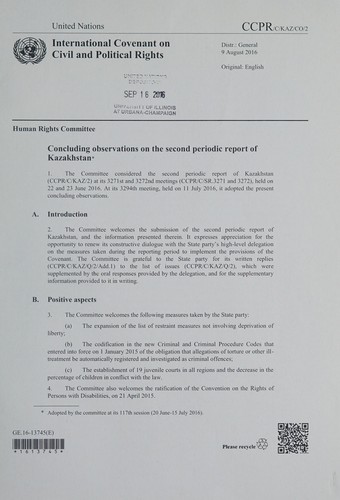 Cover for Concluding observations on the second periodic report of Kazakhstan