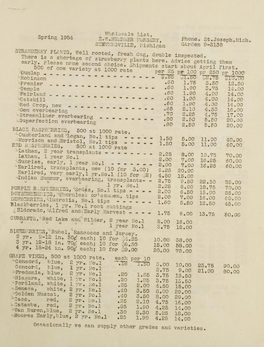 Cover for Wholesale list, spring 1954