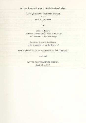 Cover for Four quadrant dynamic model of the AUV II thruster
