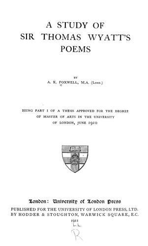 Cover for A study of Sir Thomas Wyatt's poems