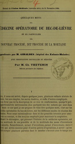 Cover for Quelques mots sur la médecine opératoire du bec-de-lièvre et en particulier sur un nouveau procédé, dit procédé de la mortaise