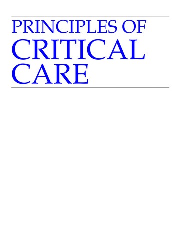 Cover for Principles of critical care