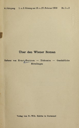 Cover for U ber den Wiener Roman