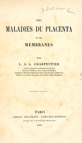 Cover for Des maladies du placenta et des membranes