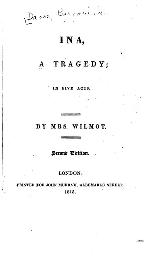 Cover for Ina: A Tragedy; in Five Acts