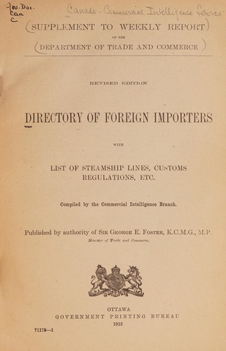 Cover for DIRECTORY OF FOREIGN IMPORTERS WITH LIST OF STEAMSHIP LINES, CUSTOMS, REGULATIONS, ETC. - REVISED EDITION, 1915