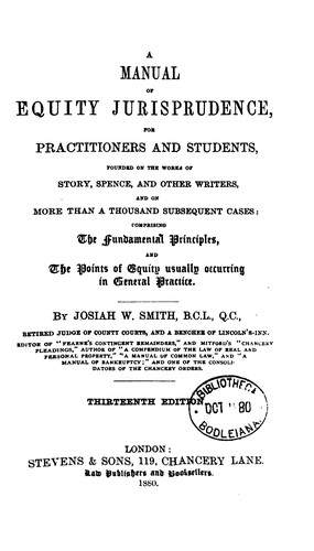 Cover for A Manual of Equity Jurisprudence, for Practitioners and Students, Founded on the Works of Story ...