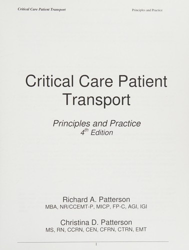 Cover for Critical care patient transport