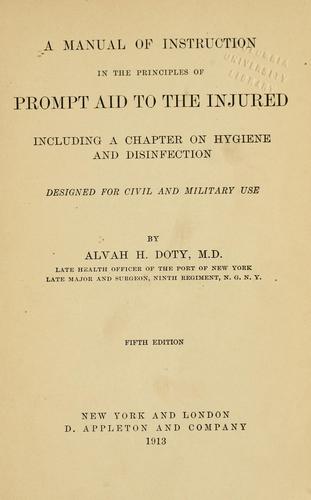 Cover for manual of instruction in the principles of prompt aid to the injured