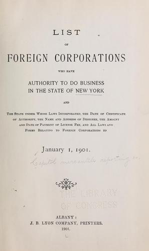 Cover for List of foreign corporations who have authority to do business in the state of New York ...