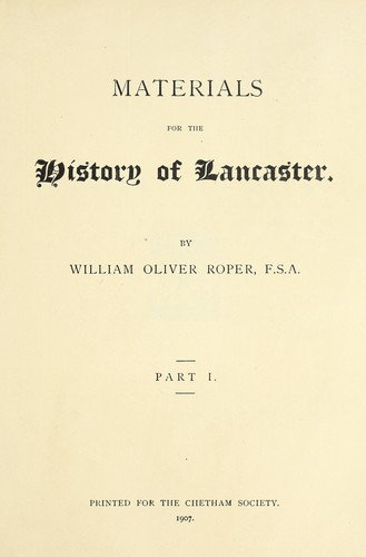 Cover for Materials for the history of Lancaster.