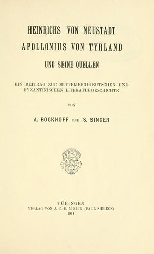 Cover for Heinrichs von Neustadt Apollonius von Tyrland und seine Quellen