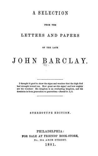 Cover for Selected from the letters and papers of John Barclay