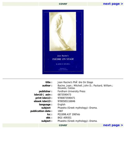 Cover for Jean Racine's Phedre on Stage
