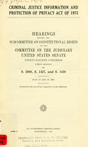 Cover for Criminal justice information and protection of privacy act of 1975