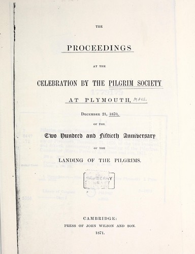 Cover for The Proceedings at the celebration by the Pilgrim Society at Plymouth
