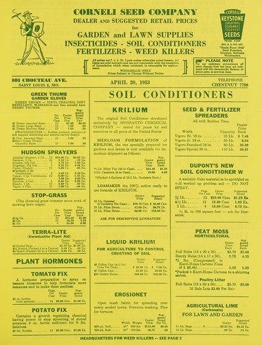 Cover for Dealer and suggested retail prices for garden and lawn supplies, insecticides, soil conditioners, fertilizers, weed killers