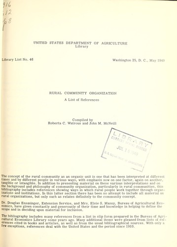Cover for Rural community organization