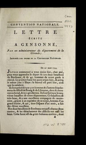 Cover for ... Lettre e crite a Gensonne